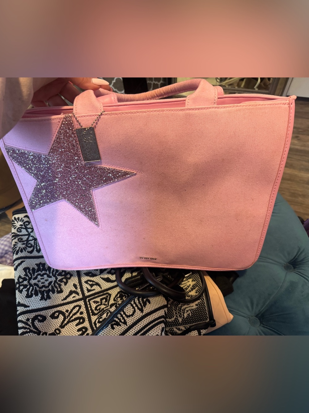 Vintage Havana Pink Canvas Tote with Glitter Star